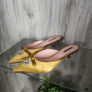 Kate Spade Darlene Satin Crystal/Bow Kitten Heel Mules SZ 7